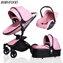 Load image into Gallery viewer, Free ship! Babyfond  3 in 1 baby stroller 360 degree rotate Carriage gold frame PU Pram EU safety Car Seat with Bassinet newborn