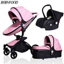 Load image into Gallery viewer, Free ship! Babyfond  3 in 1 baby stroller 360 degree rotate Carriage gold frame PU Pram EU safety Car Seat with Bassinet newborn